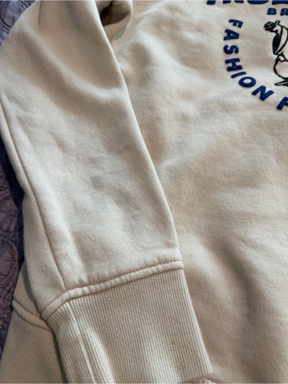 True Religion Men's Cream Hoodie with Navy Logo
